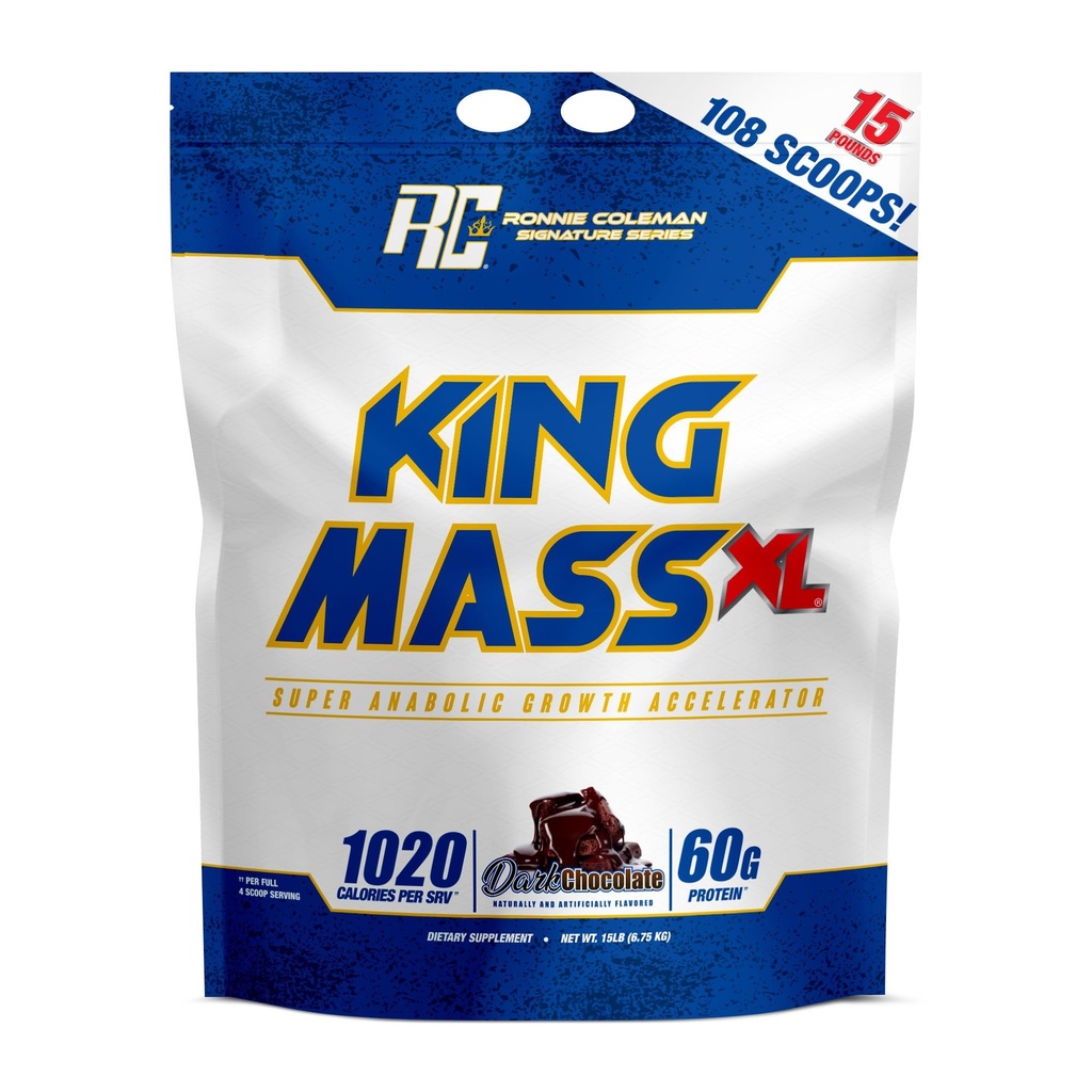 Ronnie Coleman Signature Series King Mass XL Mass Gainer Protein Powder, Muscle Gainer, 60g Protein, 180g Kohlenhydrate, 1.000+ Kalorien, Kreatin und Glutamin, Dark Chocolate, 15 Pound
