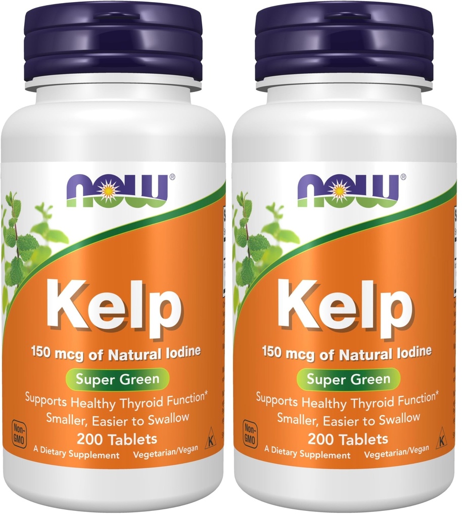 JETZT Ergänzungen, Kelp 150 mcg Natürliche Iodine, einfacher zu Swallow Tablet, Super Green, 200 Tabletten (Pack von 2)