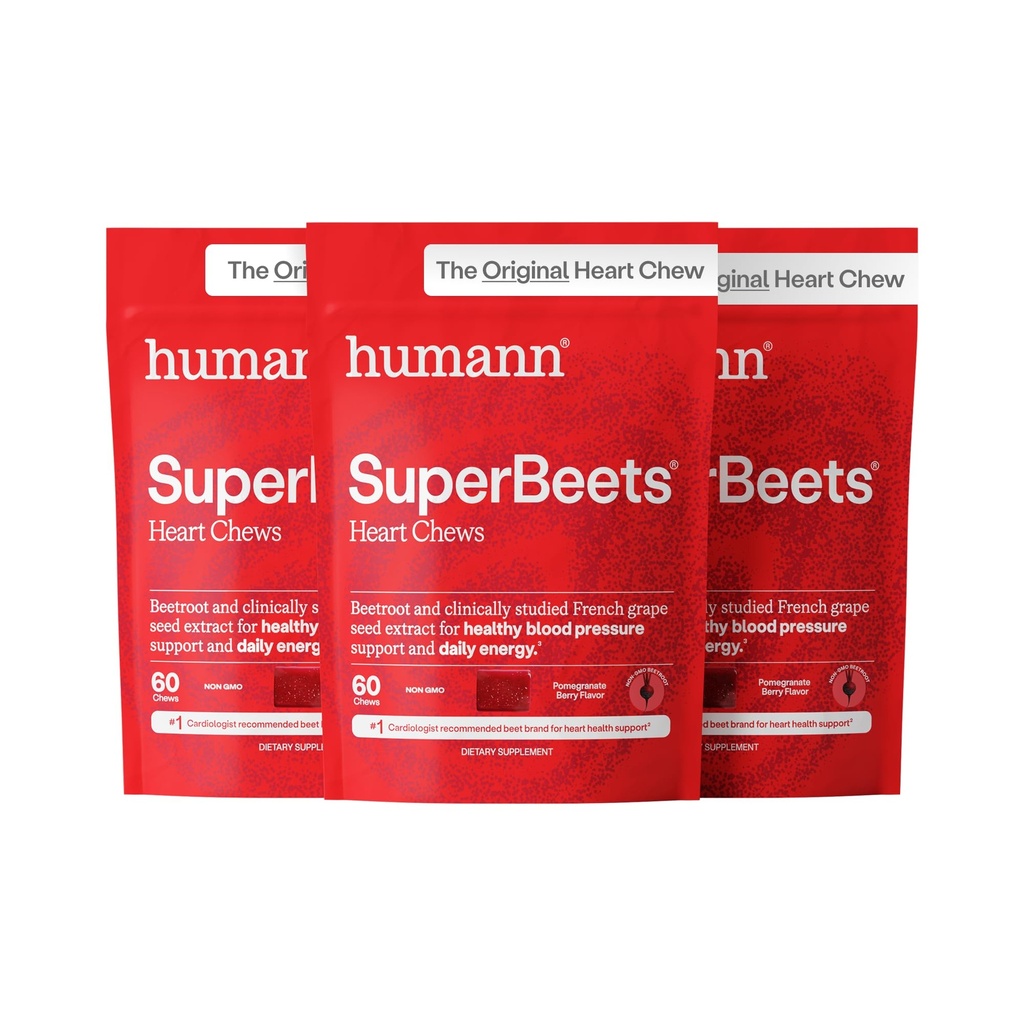 HumanN SuperBeets Cuciture cardiache, Nitric Oxide e supporto per la pressione sanguigna, Estratto di semi di uva & non OGM Beet Root Powder Energy, Pomegranate Berry Flavor, 180 Conte