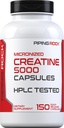 Piping Rock Creatine Monohydrat Kapseln | 5000mg | 150 Pillen | Mikronisierte Ergänzung für Männer und Frauen | Non-GMO, Glutenfrei