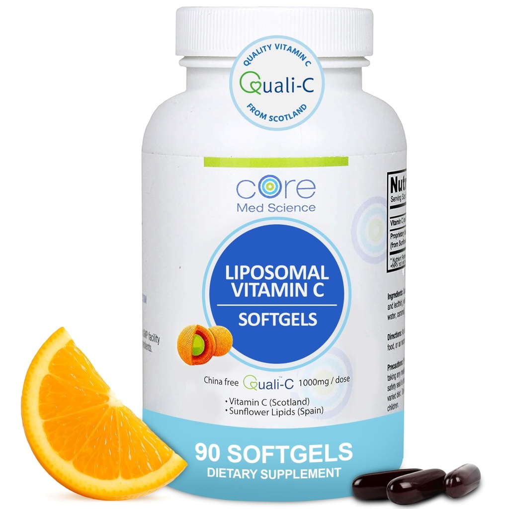 Liposomale Vitamin C 1000mg von Core Med Science, 90 Softgels - Non-GMO Natürliche Liposomale Vitamin C-Ergänzung, die gesunde Haut fördert - Immunsystem Booster für Erwachsene, unterstützt Kollagenbildung