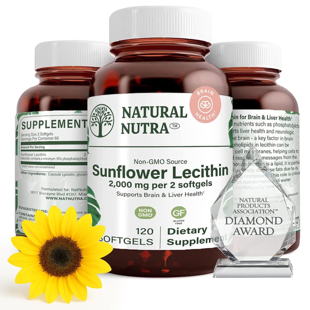 Natural Nutra Sunflower Lecithin 2000 mg Supplement, Unterstützt Stillende Mütter mit gesteckter Milch Duct Relief, Leber & Gehirn Gesundheit Booster, Soja Free, Non-GMO, Gluten-Free, 120 Softge