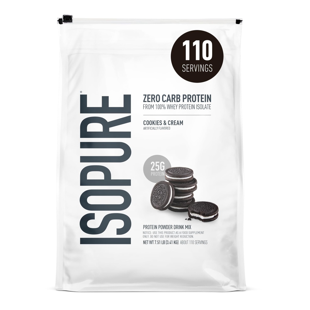 Isopure Zero Carb 100% reine Whey Isolate Protein Pulver, Lactosefrei, Glutenfrei, mit Vitaminen, Cookies & Cream, 25g Protein Per Serving, 7,5 Lbs, 110 Servierungen (Verpackung Mai Vary)