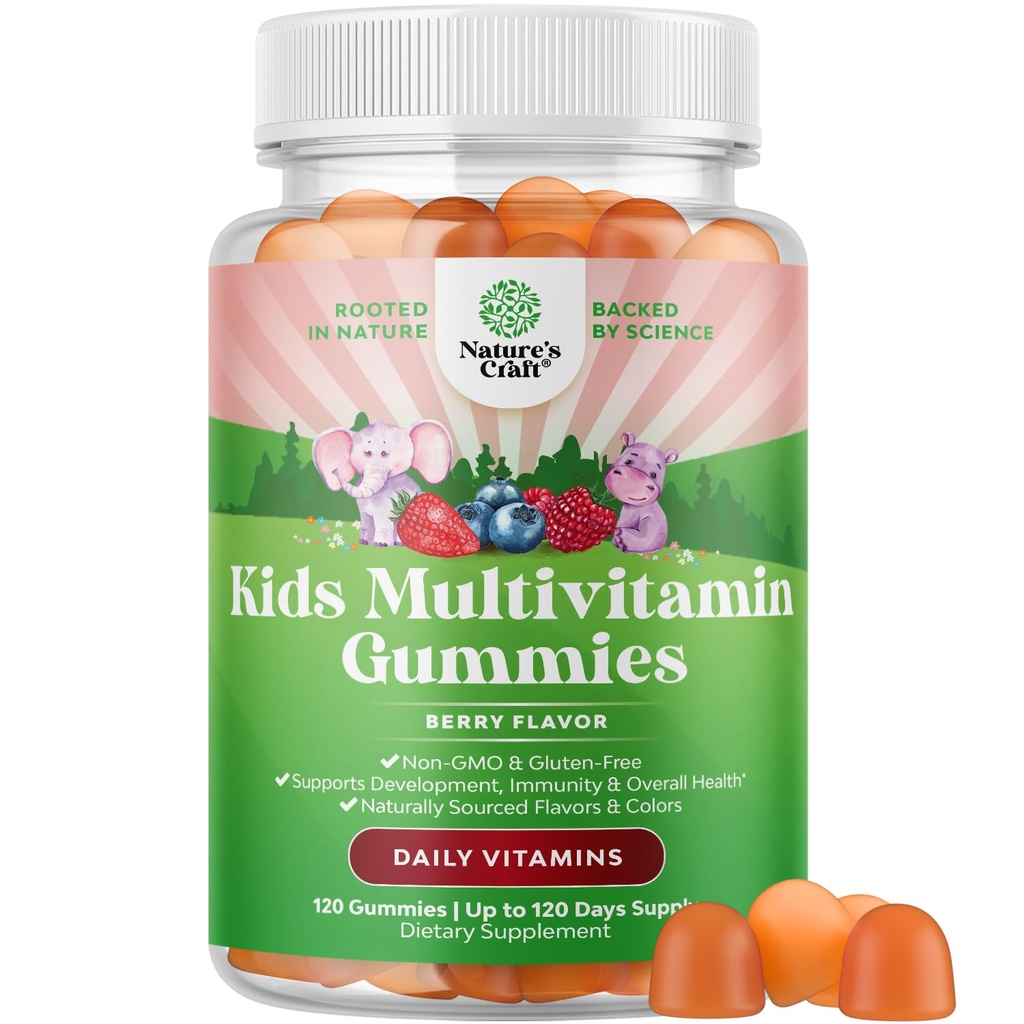 Gummies multivitamines biologiques pour enfants de l'USDA - Multivitamines biologiques pour enfants de 2+ avec 14 vitamines et minéraux essentiels - Multivitamines multivitamines quotidiennes sans écrou végétalien et sans OGM (120 Nombre)