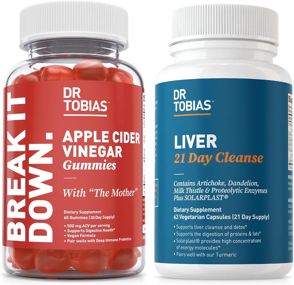 Dr Tobias foie 21 jours de nettoyage et de cidre de pomme Gummies - soutient la santé digestive et le foie Detox, végétalien, non-OGM