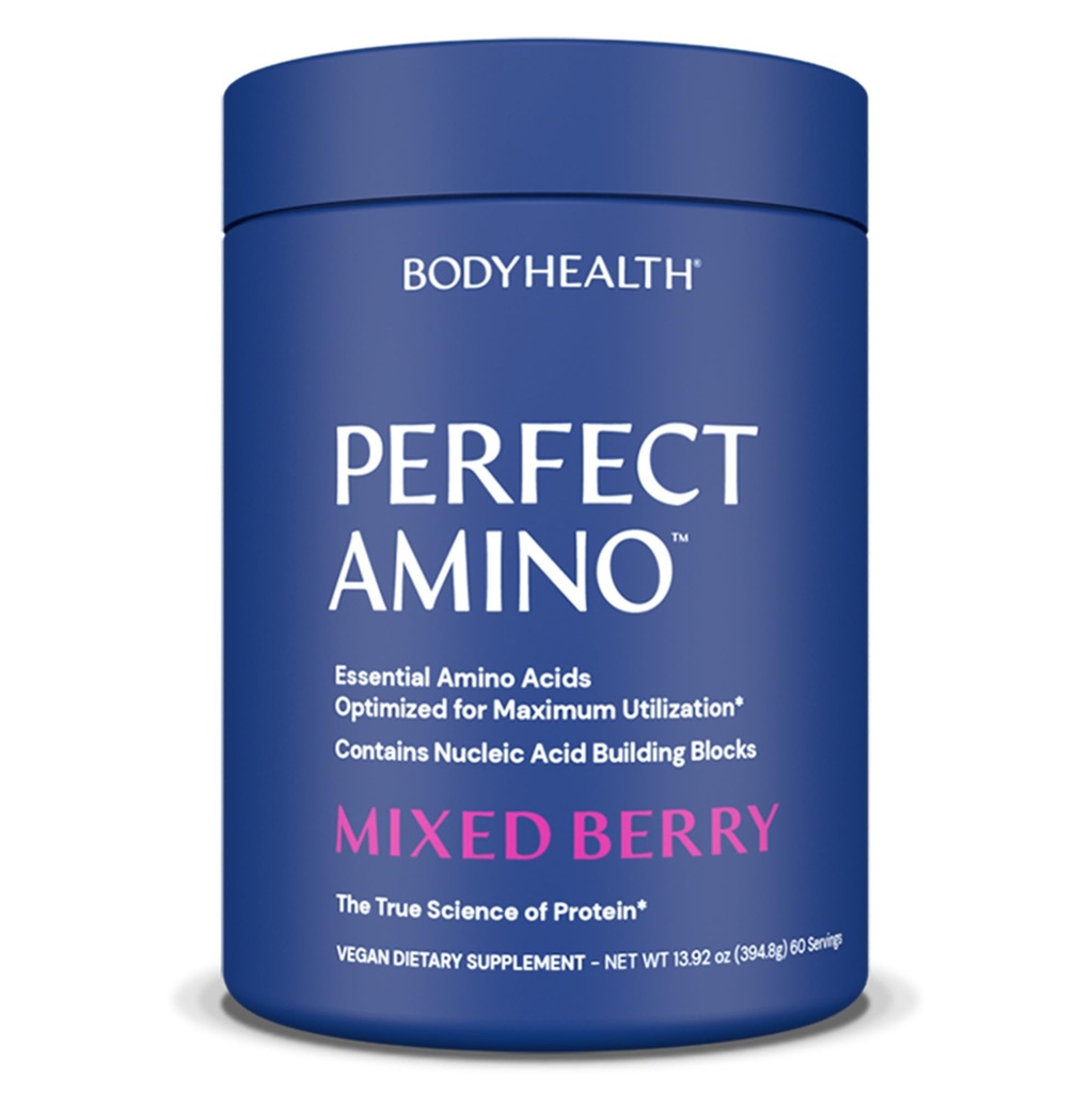BodyHealth PerfectAmino Powder - BCAA und EAA Pulver für Vor- und Nacharbeit - Aminosäure Energy Drink für Männer und Frauen, um Lean Muskel und Erholung zu unterstützen - Mischbeere - 60 Servierungen