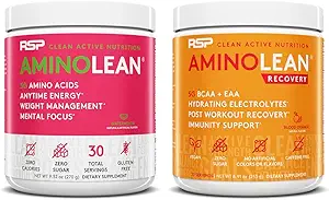RSP NUTRITION AminoLean Pre Workout Energy (Watermelon 30 Servings) con AminoLean Recovery Post Workout Boost (Blood Orange 30 Servings)