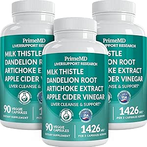 Detox e riparazione del fegato 32-in-1 con il cardo del latte, Silymarin, Estratto di carciofo, Polvere di barbabietola - Supplemento della vescica con Formula di salute attiva del fegato - 1426mg (90ct, Confezione di 3)