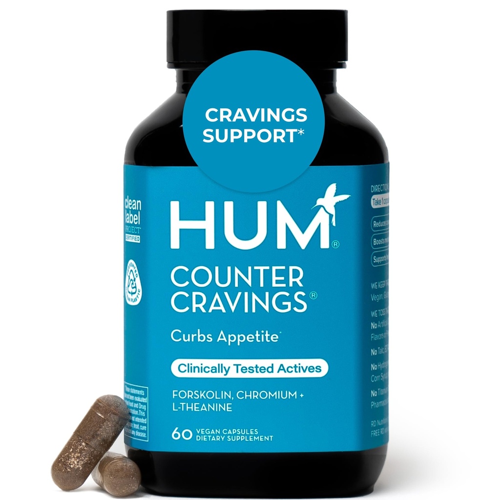 HUM Counter Cravings Chromium Integratori con L Theanine, Seaweed Extract & Forskolin per aiutare a sostenere Appetite, Cravings e Routines, Gluten Free, Caffeine Free Formula, 60 Vegan Capsule