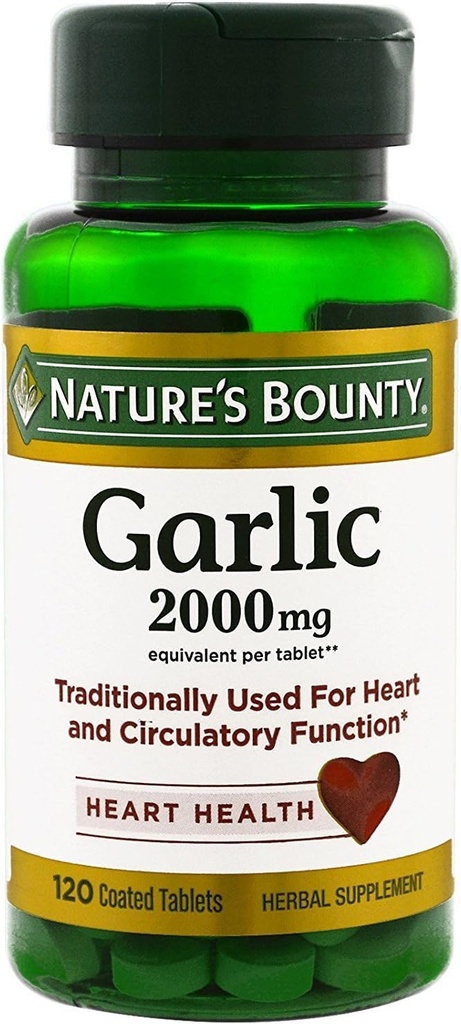 Nature's Bounty Knoblauch, 2000mg, 120 Beschichtete Tabletten (Pack von 2), 2 Flaschen Jede von 120 Tabletten