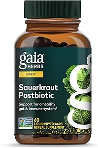 Gaia Herbs Sauerkraut Postbiotic - Natural Gut Health & Immune Support Supplement - Realizzato con Sauerkraut Fermentato - Libero da Latticini, Soia & Gluten - 60 Vegan Capsule (30 Serve)