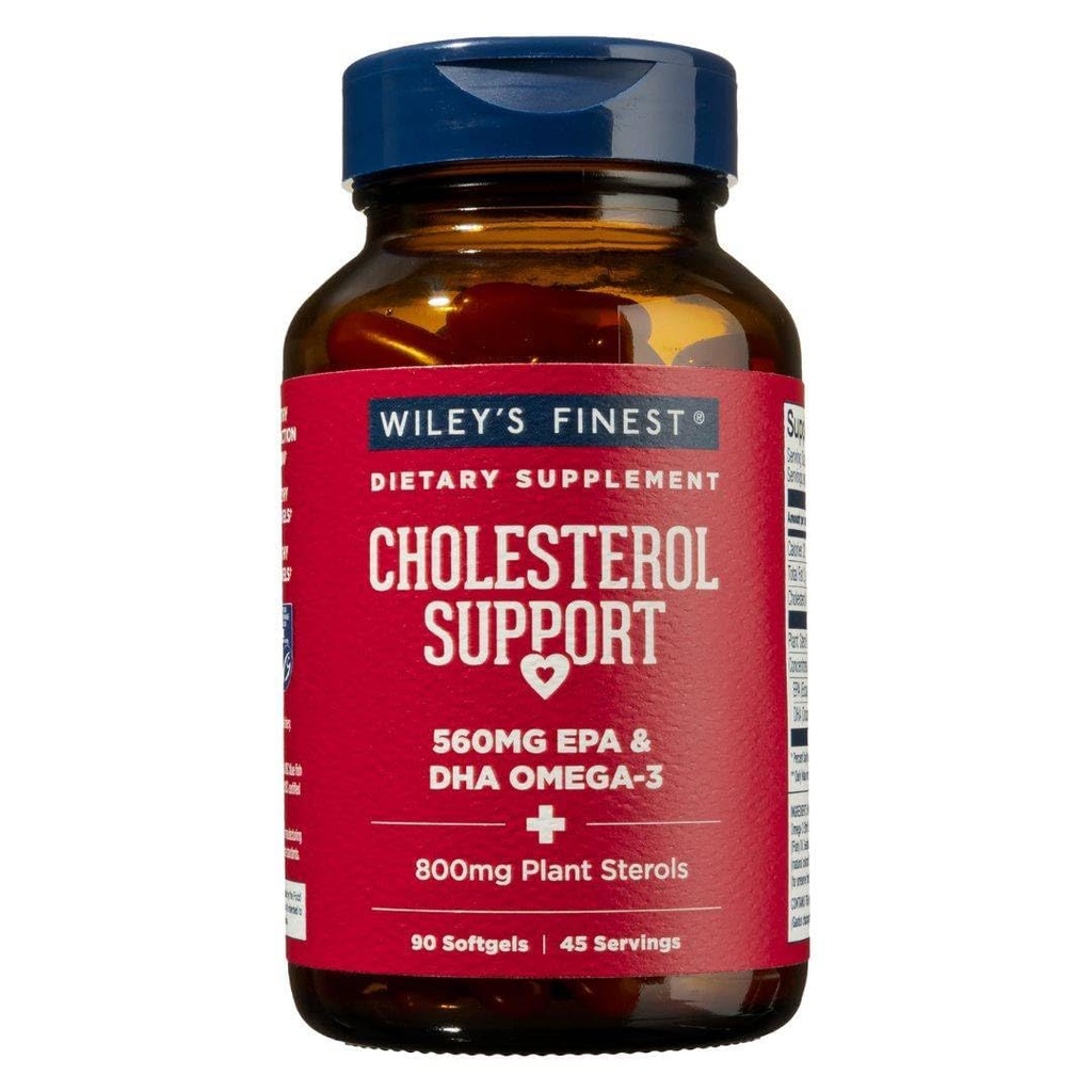 Wiley's Finest Wild Alaskan Fish Oil Cholesterol Support - Herzgesundheitsergänzung für Männer und Frauen - 560mg Omega-3s - 90 Softgels (45 Servietten)