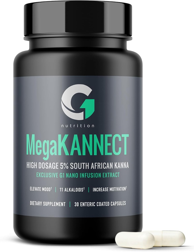 Mega Kannect Kapseln mit 5% Kanna Alkaloid| Erhöht Stimmung, steigert Energie Levels, Enhances Mental Clarity | Sceletium Tortuosum Tägliche Ergänzungen für Männer und Frauen (30 Zähler)
