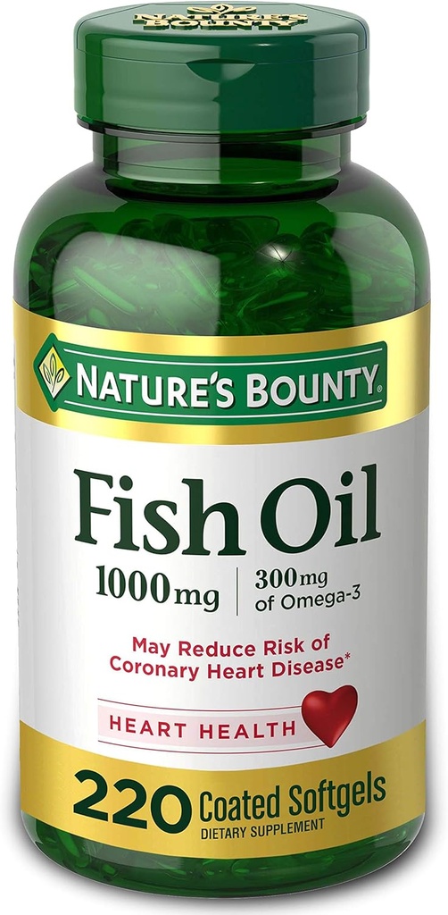 Huile de poisson de la nature 1000 mg de softgels enrobés, 220 Nombre