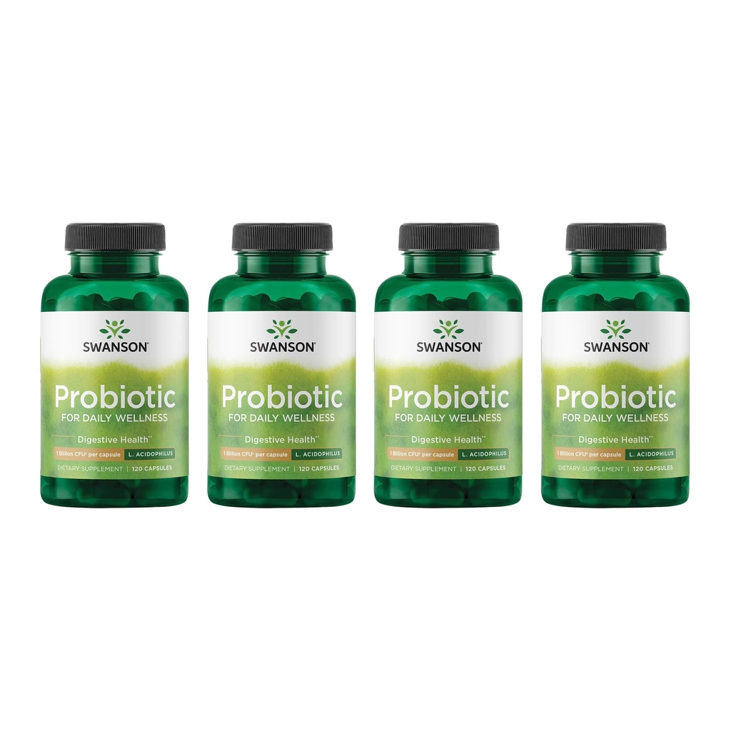 Swanson Probiotic - Verdauungsergänzung mit 1 Billion CFU pro Kapsel - Natürliche Formel Unterstützung Bowel Regularity & Daily Wellness - (120 Kapseln) (4 Packung)