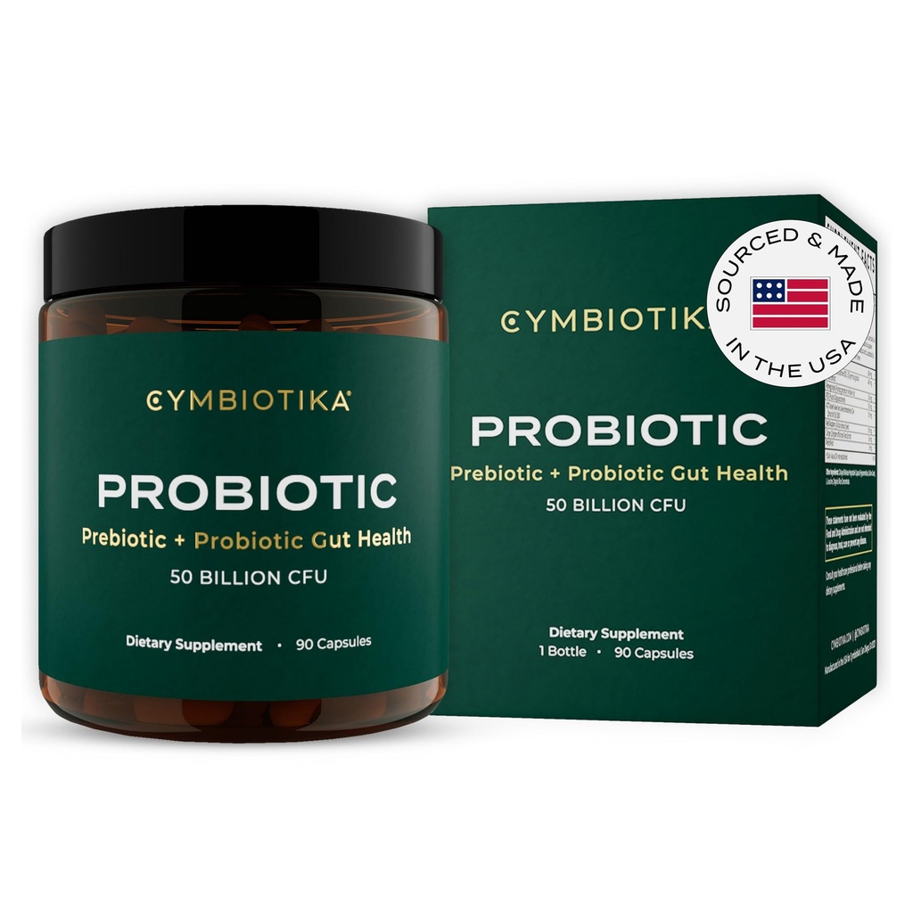CYMBIOTIKA Probiotico + Prebiotico, 60 miliardi di CFU - 19 Strains, Gut Health Supplement per le donne e gli uomini, Supporto immunitario, Salute digestiva, & Gut Balance, 90 capsule, 1 mese di fornitura, Made in USA