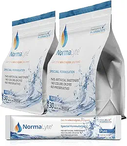 NormaLyte Oral Rehydration Salts-2 Pouches - 60 Sticks (Yields 500mL per Pack)-Pure| Integratori energetici, Supplemento di potassio, Recupero di disidratazione e assorbimento rapido
