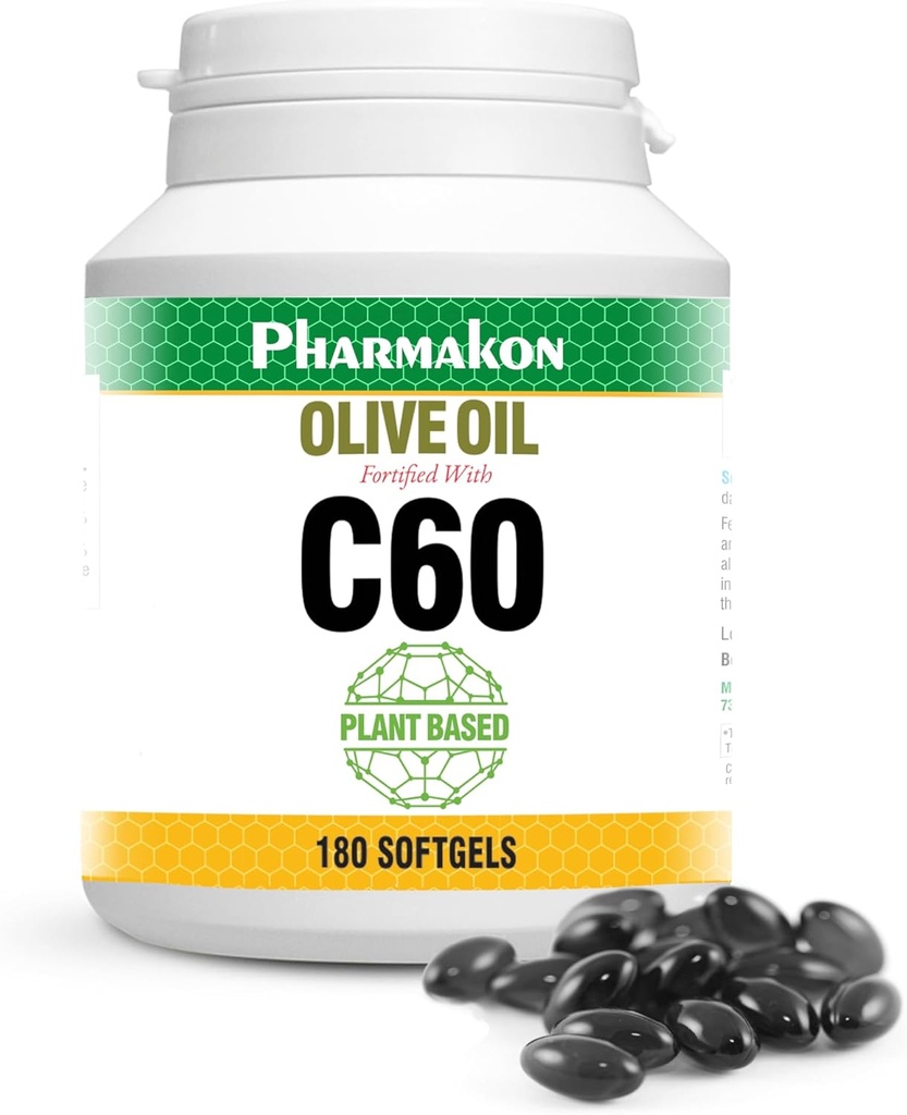 C60 angereichertes Olivenöl Kapseln, pflanzenbasiert. (180 Zähler)