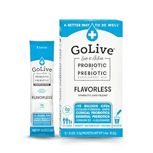 GoLive Prebiotic & Probiotico per donne, uomini, bambini. Flavor-Free, Sugar-Free, Synbiotic Powder w/ GOS, L-Glutamina, Vitamina D3, Electrolytes. Per la salute, la digestione, il metabolismo, l'immunità 15-50B CFU.