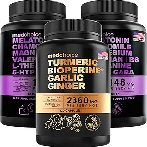 MEDCHOICE Turmeric & Ginger (120ct) und Sleep Melatonin (180ct) Supplement Bundle - Wellness Duo für Joint, Digestion, Sleep & Immune Support - Vegan, Non-GMO, Glutenfrei