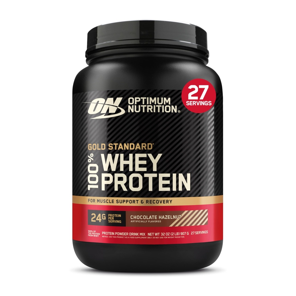 Optimum Nutrition Or Standard 100% poudre de protéines de lactosérum, noisettes de chocolat, 2 livres (emballage mai Vary)
