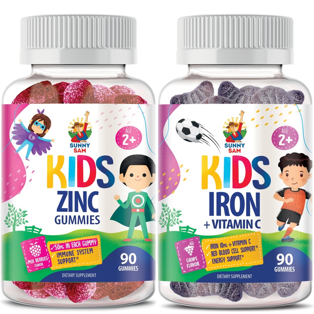 Eisengummis für Kinder & Zink Gummi für Kinder. Eisen Vitamine mit Vitamin C. Zink Kaugummi für Immununterstützung - Leistungsstarke natürliche Antioxidante Non-GMO Ergänzung für Kinder Männer Frau Erwachsene