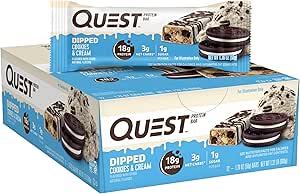 Quest Nutrition Dipped Chocolate Cookies & Cream Protein Bars, High Protein, Low Carb, Glutenfrei, Keto Friendly, 12 Count