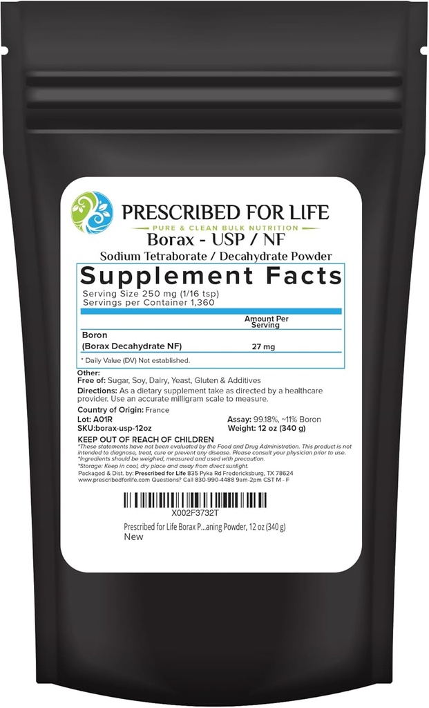 Verfasst für Life Borax Powder, reine USP NF Grade Alle natürlichen Natrium Borat Pulver, Haushaltswäsche Booster, Slime Activator & Mehrzweck Reinigungspulver (12oz / 340g)