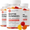 iRestore Vitamines Gommy capillaires, Gommies de biotine végétalienne pour la peau et les ongles, Gommies de croissance capillaire pour les femmes et les hommes, Biotine 10 000mcg, 3PK