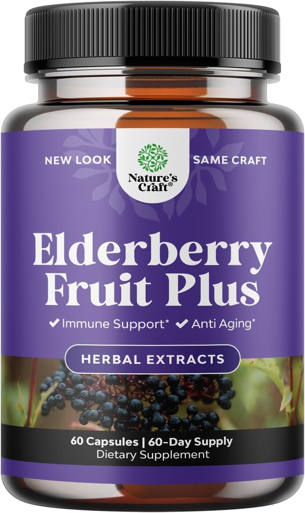 Schwarze Elderberry Kapseln Antioxidans Supplement - Elderberry Immununterstützung Hautergänzung mit Haut Vitaminen und Sambucus Extract - Immunsystem Unterstützung