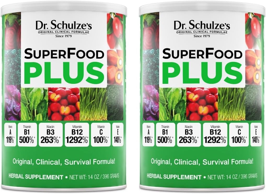 Dr. Schulze's SuperFood Plus | Vitamin and Mineral Herbal Konzentrat | Tägliche Ernährung | Glutenfrei und nicht-GMO | Vegan | 14 Unze Pulver | 2-Pack