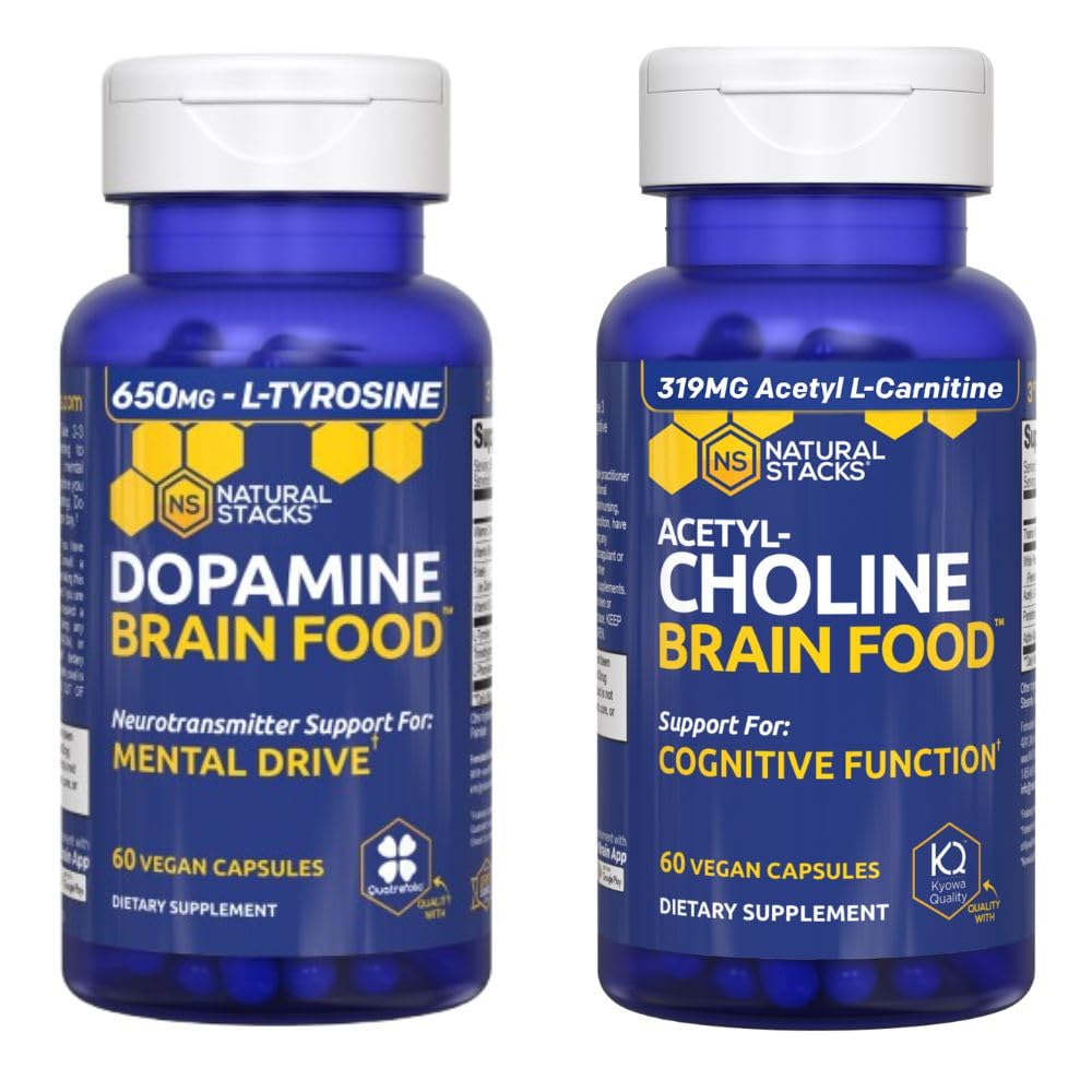 NATURAL STACKS Dopamina & Acetylcholine Brain Food Bundle - Supporta l'azionamento mentale e la funzione cognitiva* - 120 capsule totali
