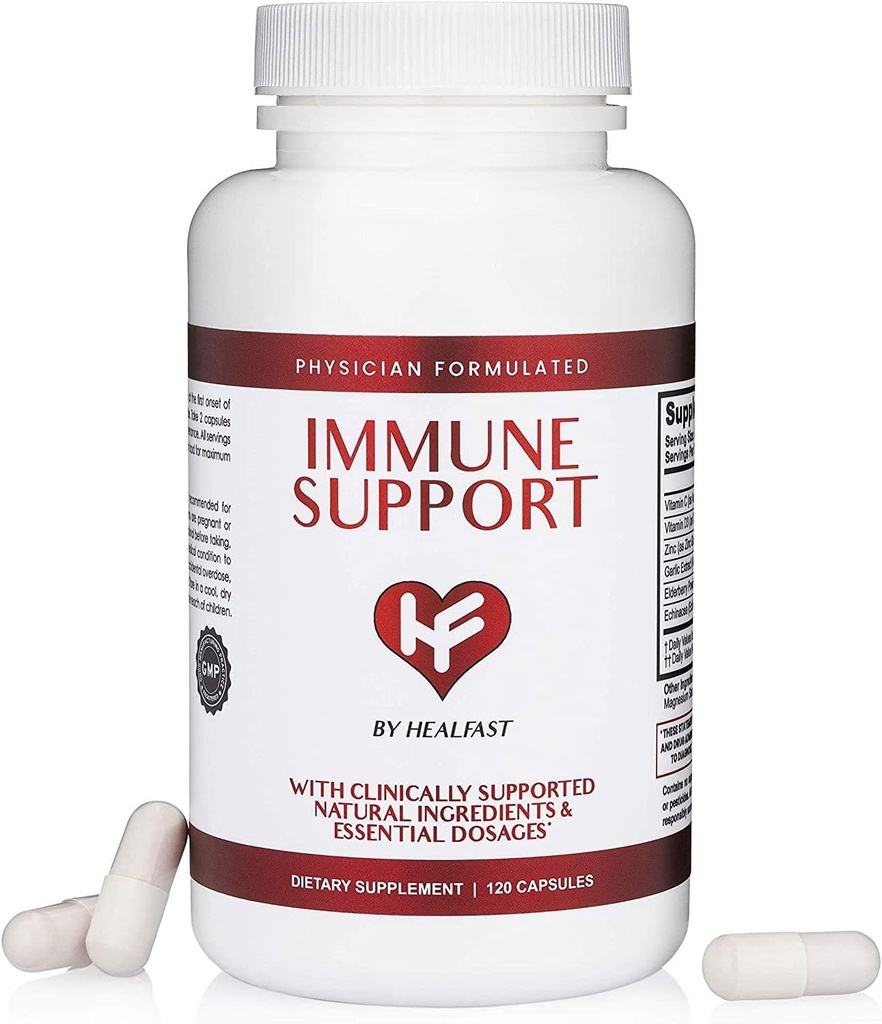 Supplément de soutien clinique immunitaire HealFast : Sambucus Black Elderberry with Zinc and Vitamine C, D, Ail, Echinacea.