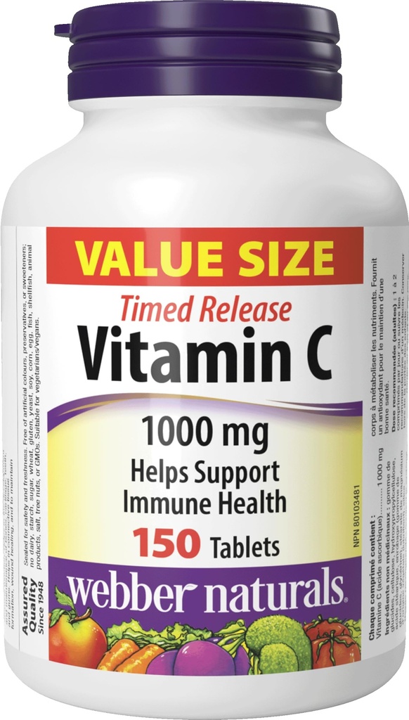 Webber Naturals Vitamine C Sortie en temps voulu 1000mg, 150 onglets