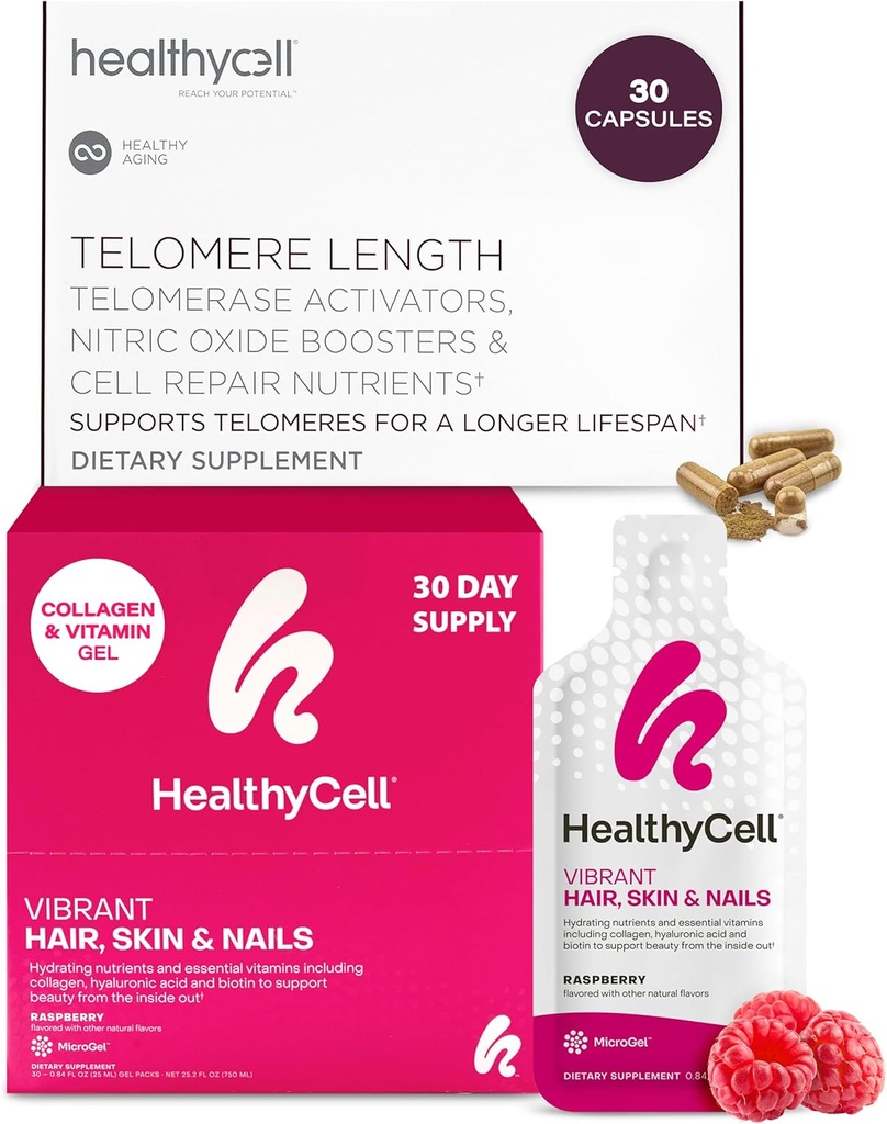 Healthycell Telomere Länge Gesunde Alterung + Herz & Gefäßgesundheit Ergänzungen für Frauen & Männer Bundle