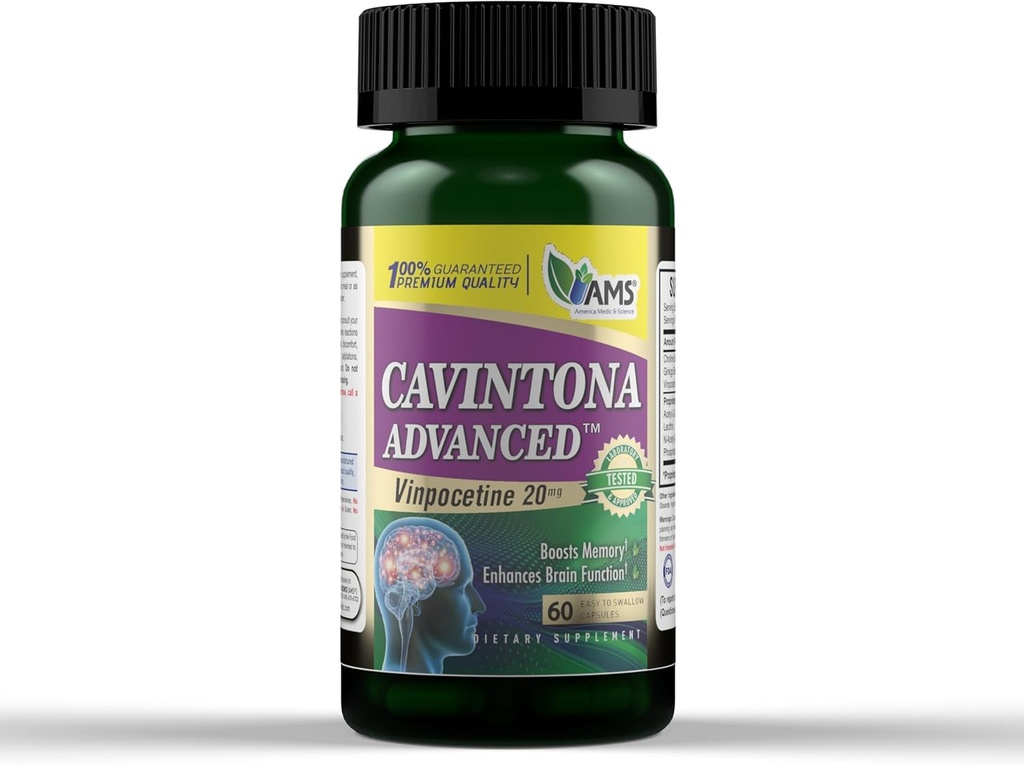 Amerika Medic & Science Cavintona Advanced Supplement – Vinpocetine 20mg für Gedächtnis, Recall & Brain Health – Unterstützt kognitive Funktion, Fokus, Psychische Klarheit & Blutfluss – 60 Kapseln