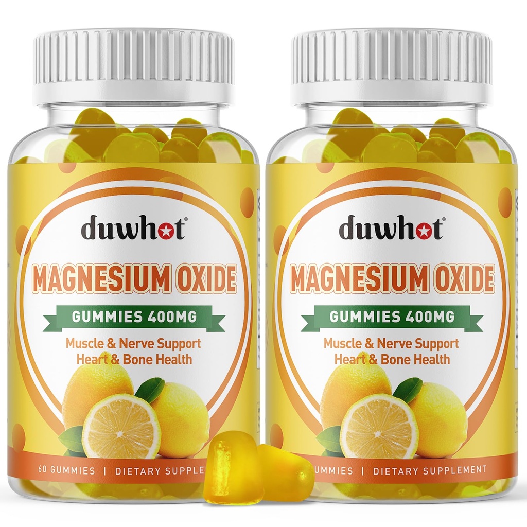 Oxyde de magnésium Gummies 400mg, Supplément à croustillant d'oxyde de magnésium pour adultes et enfants, Nerve, Muscle, Bone & Heart Support, Non OGM, Pectine, Vegan, 120