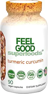 FeelGood Superfoods 1000mg Turmeric Curcumin Capsule, Fortificata con 95% Curcuin Extract e Black Pepper Extract, 90 Count