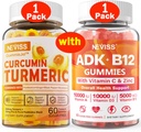 1Pack Kurkuma Curcumin gefüllte Gummis + 1Pack Vitamin ADK mit B12 Gummis