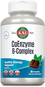 KAL CoEnzyme Vitamin B Complex, Kaubare B Vitamine für gesunde Energie, Rote Blutzelle und Nerve Funktion Unterstützung w/Vitamin B12, B6, Folsäure, Natürliche Kakao Minze, Vegan, Zuckerfrei, 30 Serv, 60ct