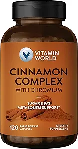 Vitamina World Cinnamon Complex con cromo, 1000 mg Cinnamon Integratori con Cromo ad alta potenza per il Metabolismo sano e protezione antiossidante, 120 capsule, 2 mesi di alimentazione, senza glutine