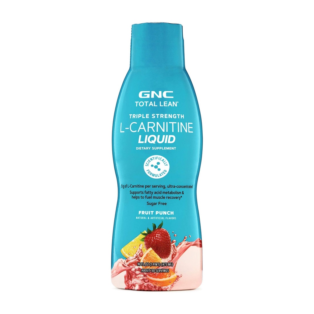 GNC Total Lean Triple Strength L-Carnitin Liquid | Unterstützt den Fettsäuremetabolismus und hilft, die Muskelerholung zu fördern, zuckerfrei | Fruit Punch | 16 fl.oz