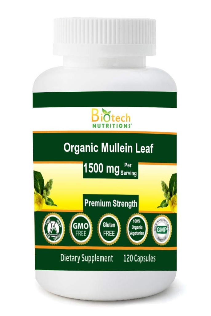Foglia di Mullein Organica 1500 mg Servire 120 capsule vegetali Made in USA