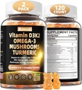 Vitamine D3 5000iu(125mcg) + Vitamine K2(MK7) Gommies avec Algae Omega 3-