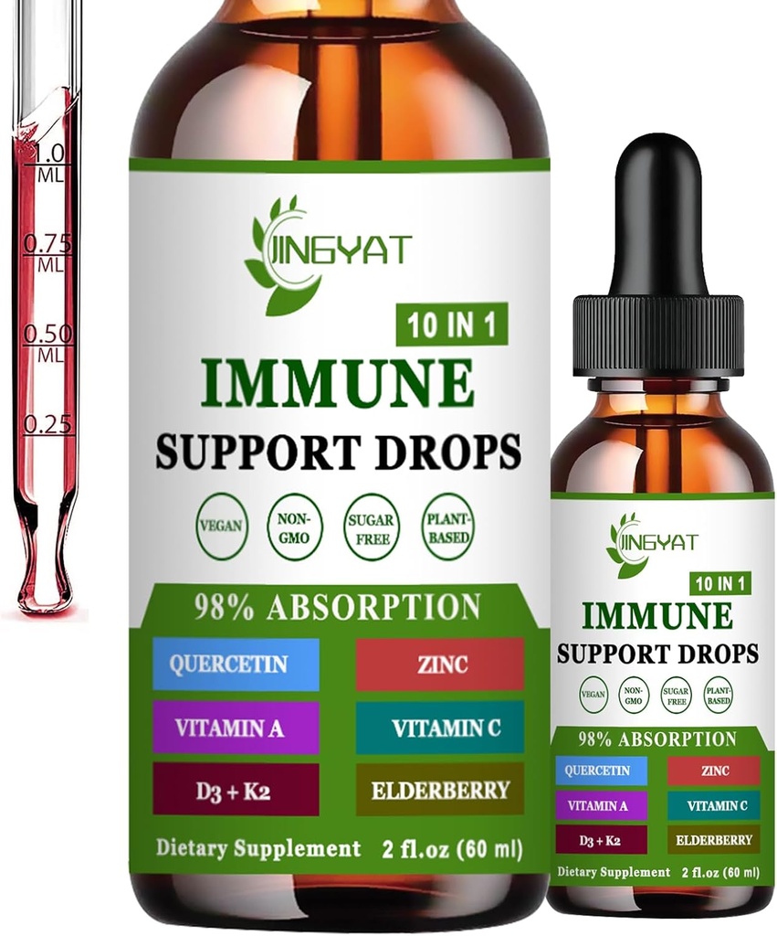 Zinco Quercetina con Bromelain Vitamina C D3 Gocce Liquide Supporto immunitario con vitamina A K2 Echinacea Chlorophyll e Elderberry - 10 in1 Complesso di gocce di difesa immuni per la salute dell'immunità