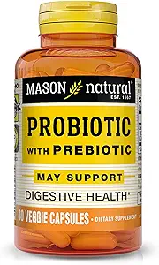 Probiotico NATURALE MASON con Prebiotico, alimentazione di 40 giorni per la funzione digestiva normale & salute migliorata del fegato, 40 capsule vegetali