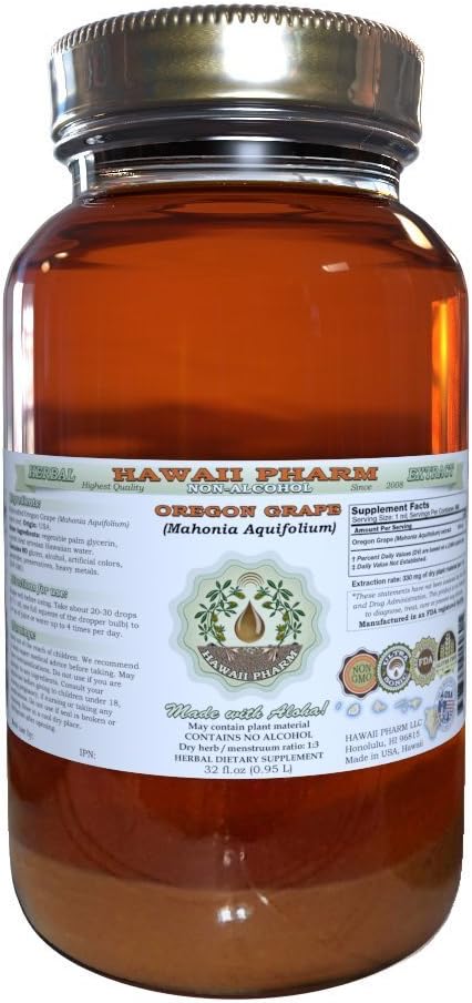 Hawaii Pharm Oregon Grape Alkoholfreie Flüssigextrakt, Oregon Grape (Mahonia aquifolium) Getrocknete Wurzel Glycerit natürliche Kräuterergänzung, USA 32 fl.oz