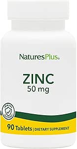 NaturesPlus Zinc - 50 mg, 90 compresse - Supporta la salute immunitaria &amp; Benessere generale - Forma di Chelato di Aminoacido ad alta potenza - Gluten Free, Vegetariano - 90 Serve