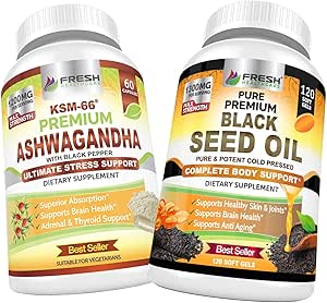 FRESH HEALTHCARE Ashwagandha KSM 66 e olio di semi neri - Bundle