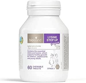 2 Set Bio Island Lysine Schritt nach oben für Jugend 60 Kaubare Tabletten (Australien Import)